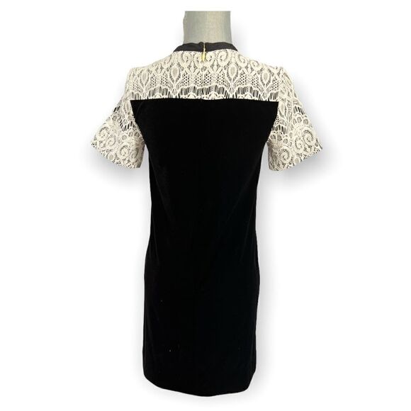 Draper James Black Velvet and Cream Lace Short Sleeve Dress Size 0 - Picture 2 of 3